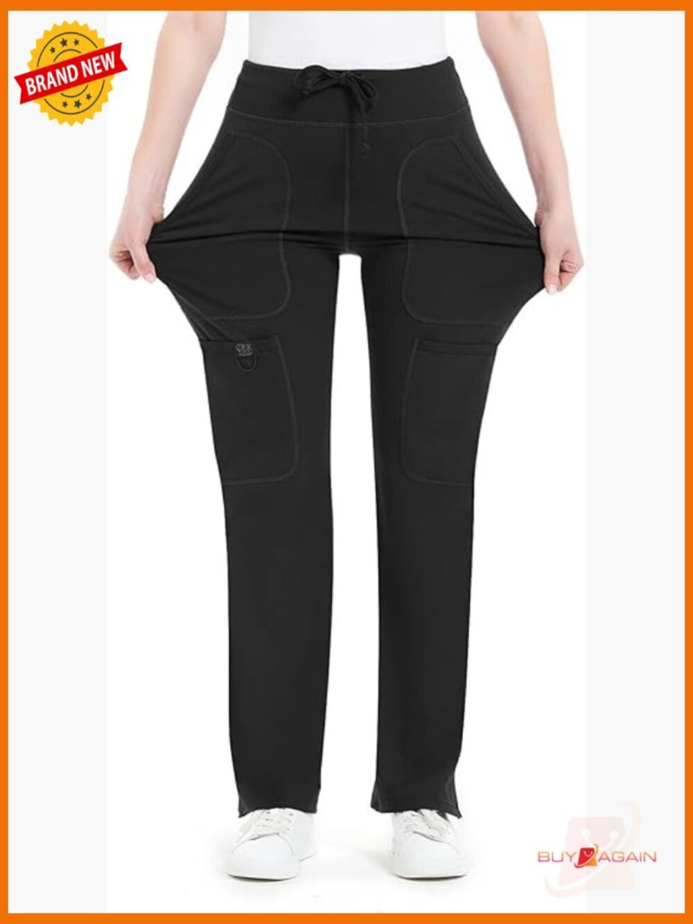 Mid Rise Yoga Scrub Pants - Five Pocket Cargo Flare Leg